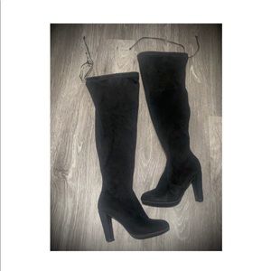 🔥 Black Faux Suede Over The Knee Heeled Boots